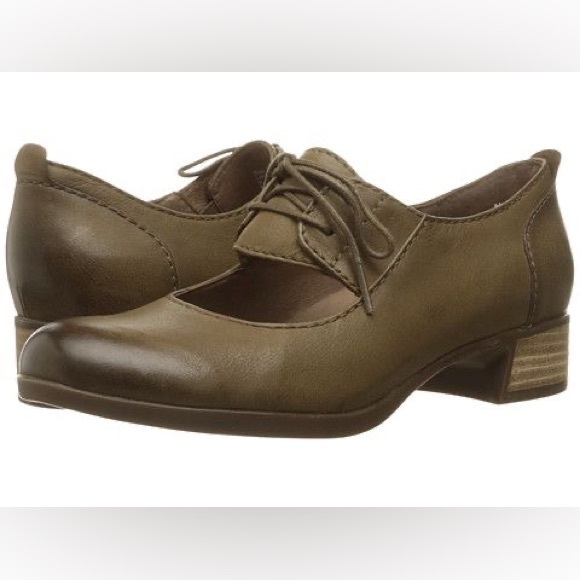 Dansko Mary Jane Linda Lace Up Pump Oxfords in Taupe Burnished Leather Size 36 - Picture 1 of 13